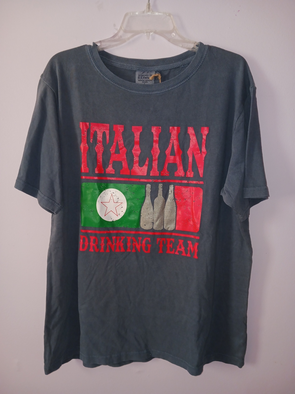 Graphic Italian Drinking Team Tee - Gray